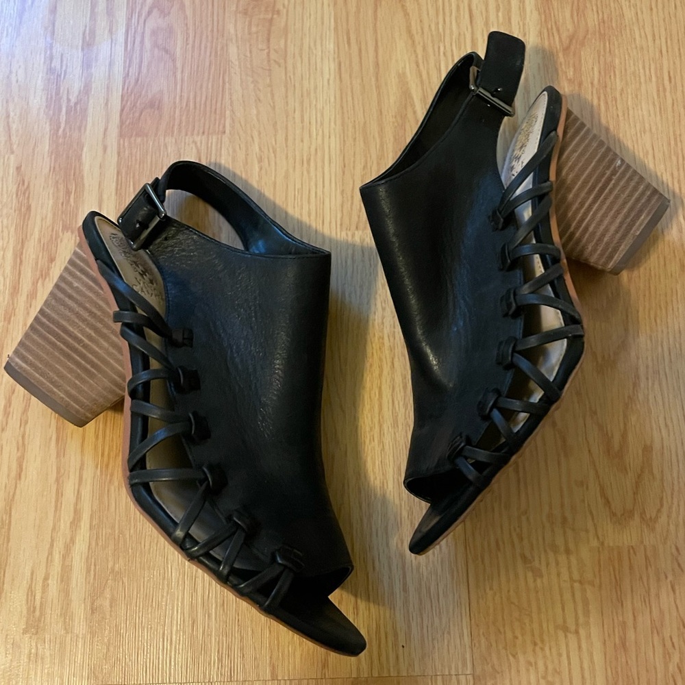 Vince Camuto heeled open toe leather booties